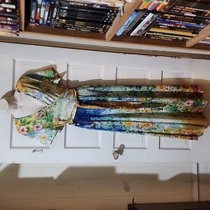 Lily Short Sleeve Floral Art Print Maxi Dress L